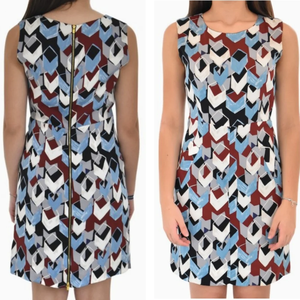 DVF Silk Geometric Print Dress Blue Cube Sheath Diane Von Furstenberg Sz 2 XS S - Picture 8 of 8